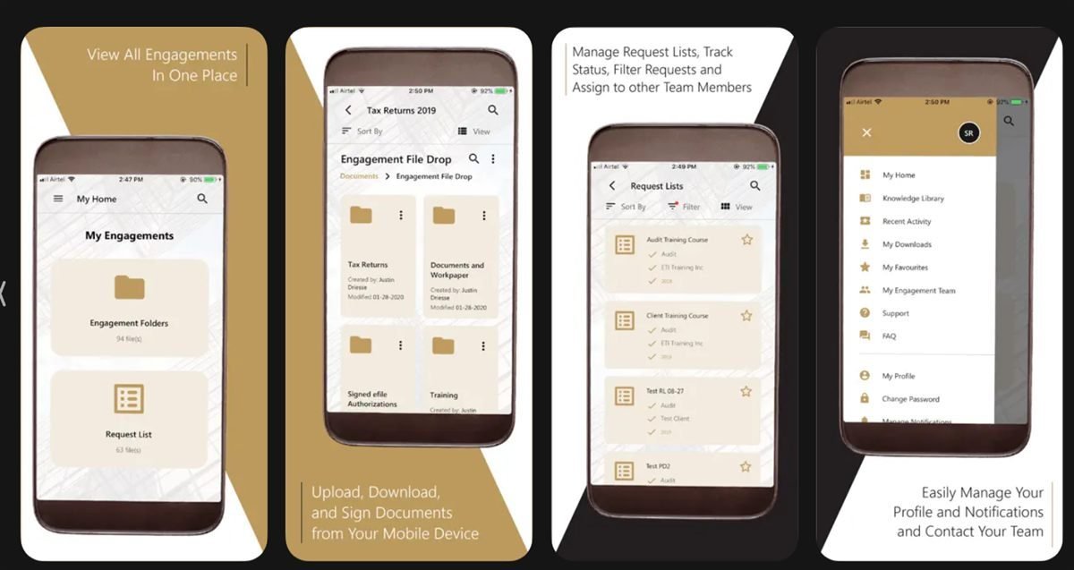 EisnerAmper client portal mobile screens